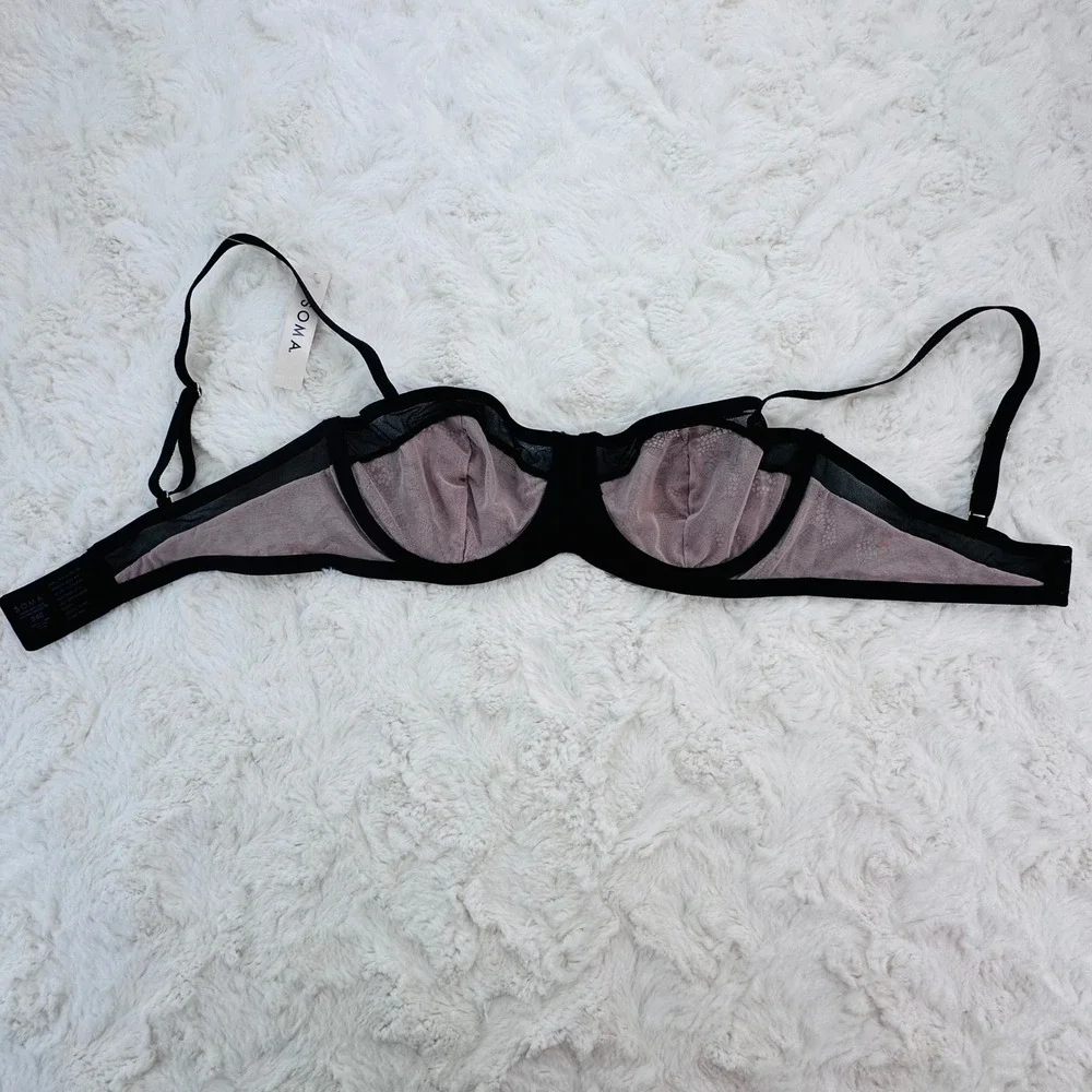 Soma Black Mesh and Lace Unlined Balconette Bra‎ 34C 570393748 Underwire NWT